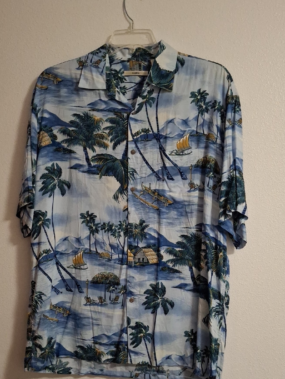 Campia Men's Light Blue Tropical Print Short-Sleeve Button-Down Shirt Size Large
